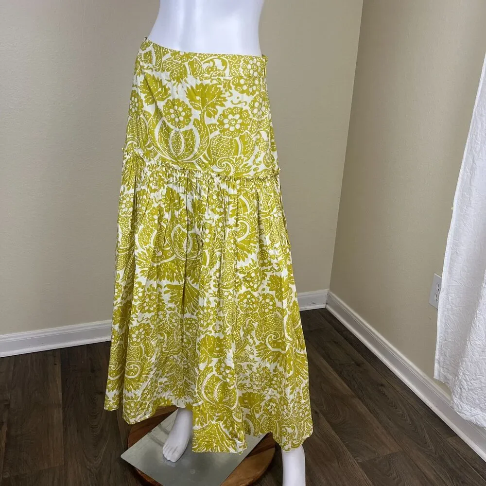 Sundance Women Size S Chartreuse Joslyn Floral Maxi Skirt Boho Resort Cottage